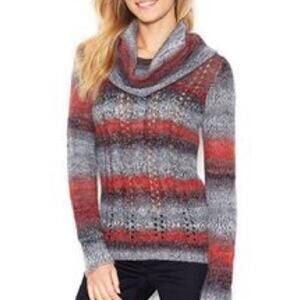 KENSIE Cowl Neck Red Grey Gradient Striped Pullover Knit Cowl Neck Sweater Small